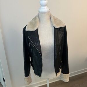 Vigoss Black Leather Jacket with Cream Accents